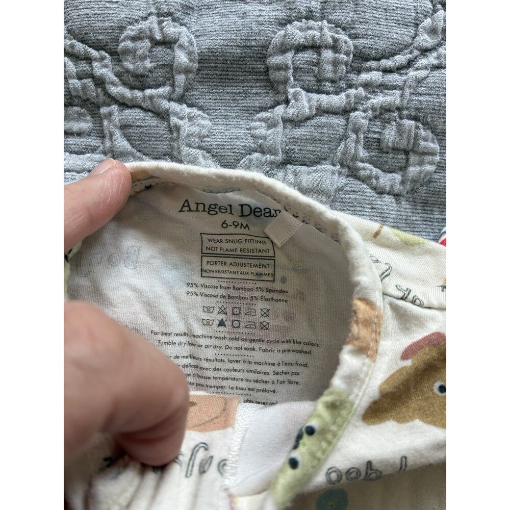 Angel Dear Lot 2 Footie Pajamas 6-9m Zip Bamboo Organic Cotton Breakfast Sports - Picture 5 of 6